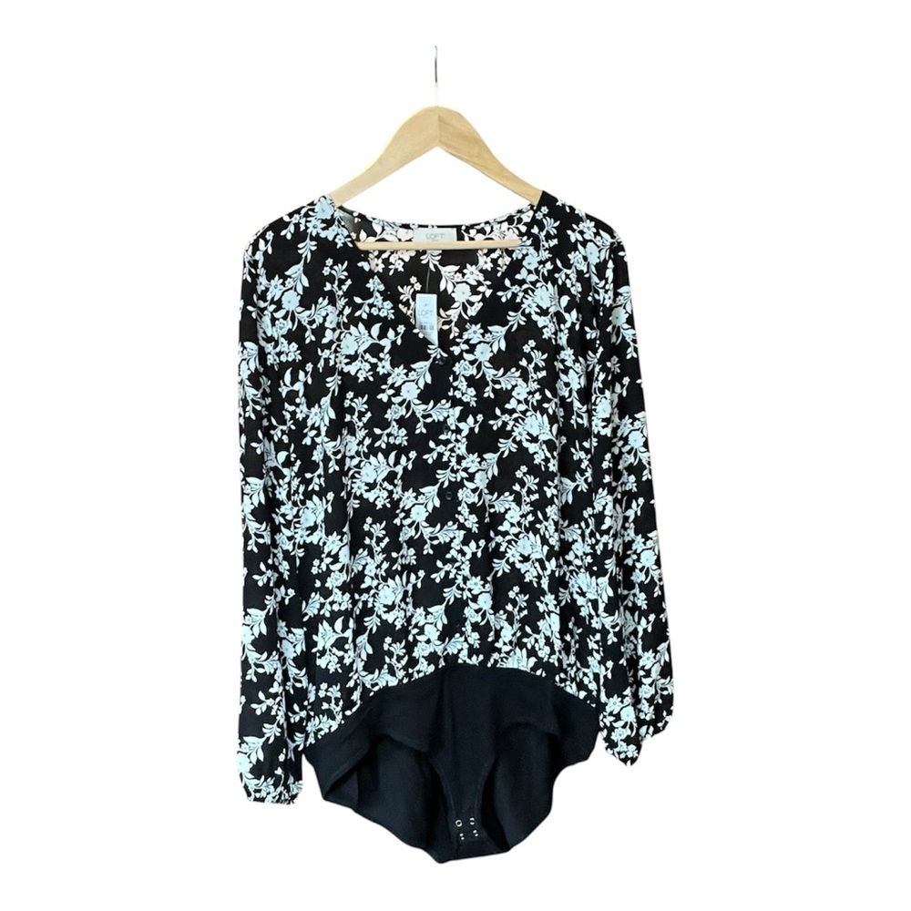 LOFT Black and White Floral Bodysuit - Size XL